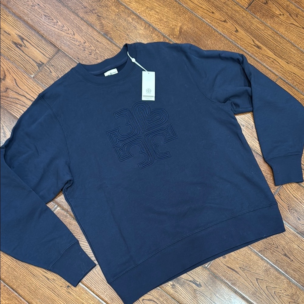 Tory Burch Sport Heavy French Terry Logo Crew Sweatshirt NWT sz M Navy